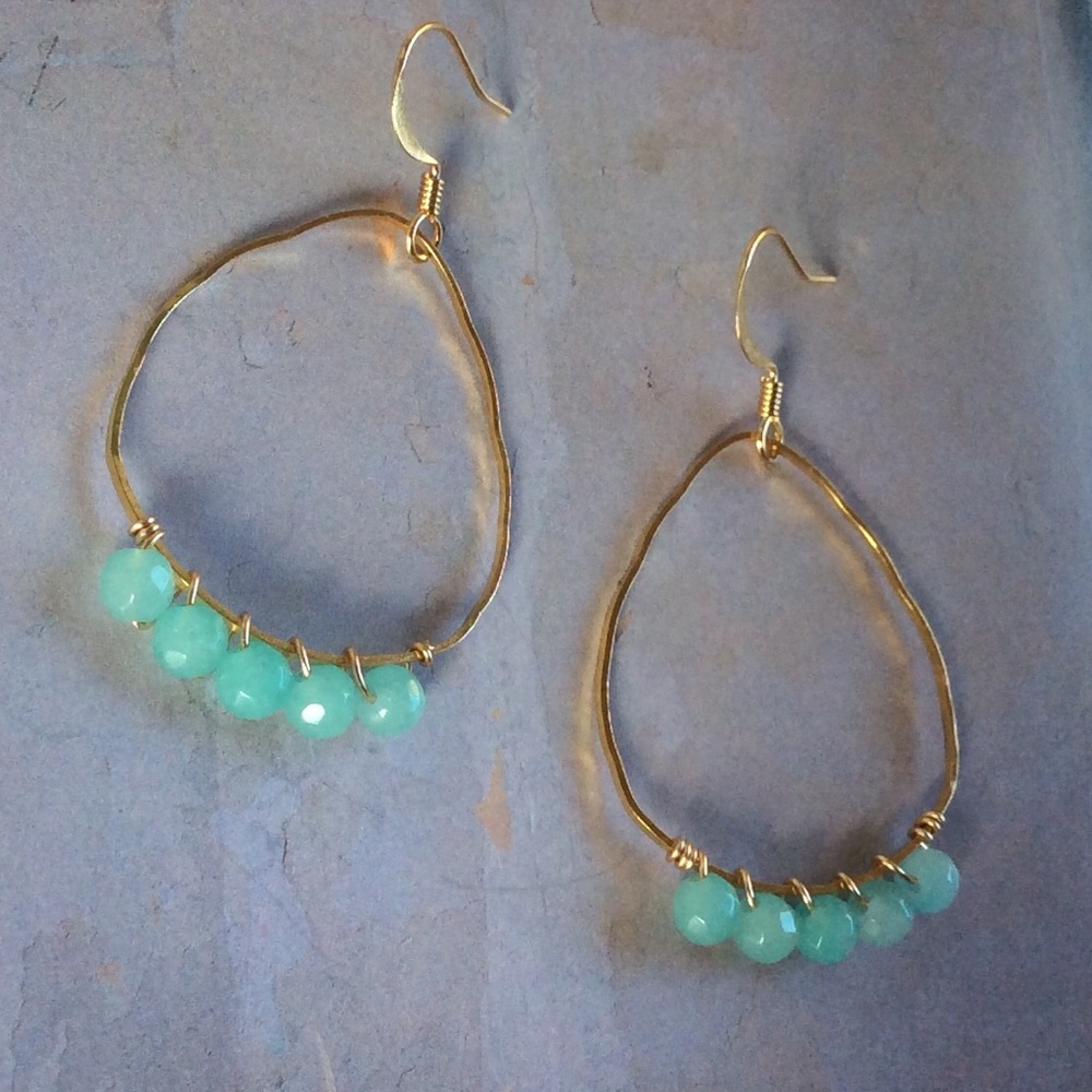 New Gold Plated Amazonite Lightweight Earrings - Picture 5 of 7
